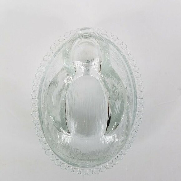 Bunny Covered Candy Dish Clear Pressed Glass Rabbit Basket Nest Trinket - Picture 5 of 7